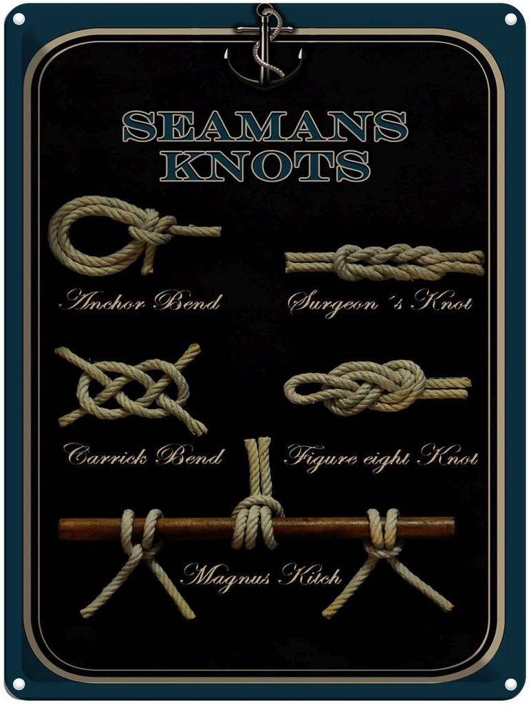 Blechschild 40x30 cm Seamans Knots Seemannsknoten