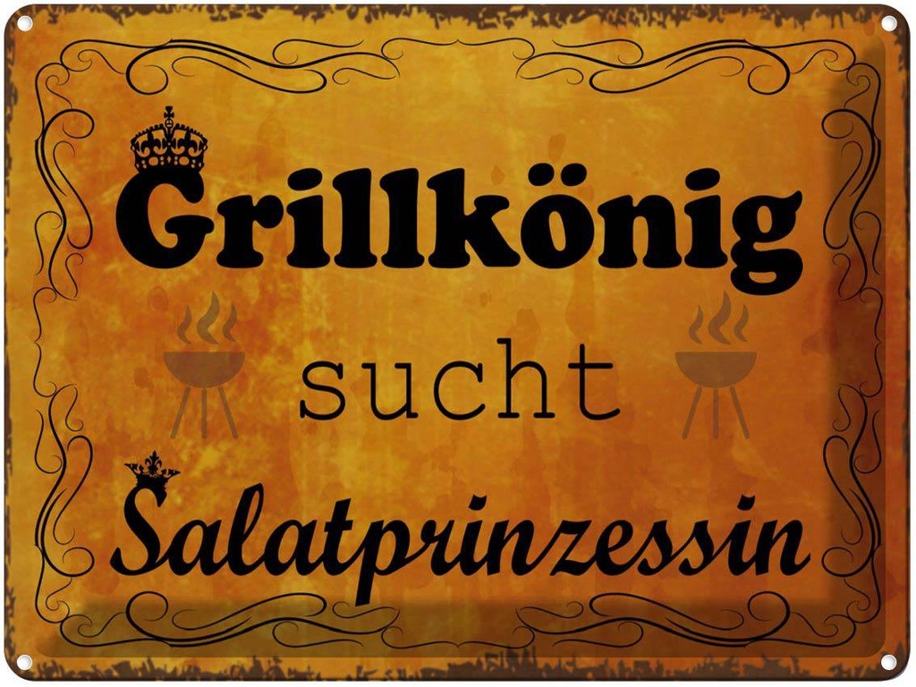 [LA-1791119] Blechschild 30x40 cm Grillkönig Salatprinzessin Spruch Zitat