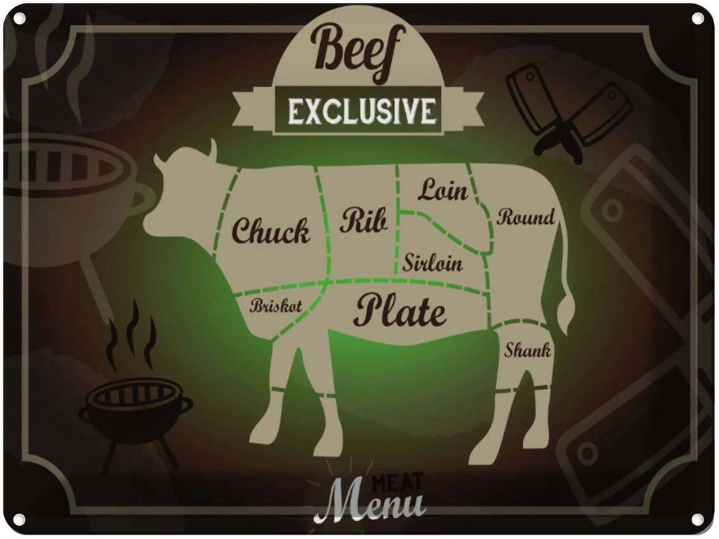 Blechschild 30x40 cm Fleisch Schnitte Beef exklusive Menü