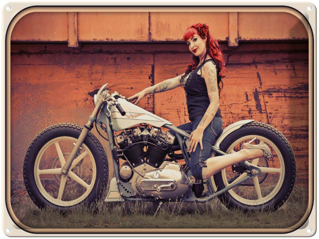 [LA-1791125] Blechschild 30x40 cm Motorrad Biker Girl Frau Pin up Bildmotiv