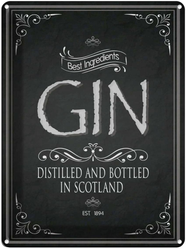 Blechschild 40x30 cm Alkohol Gin best ingredients scotland
