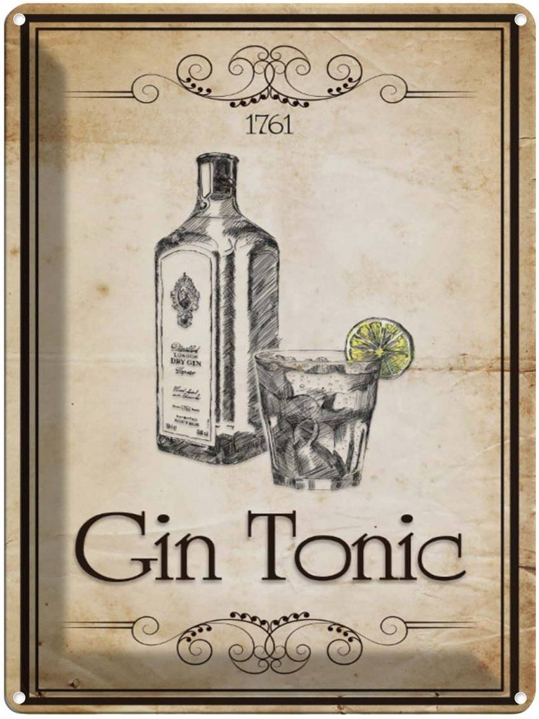 Blechschild 40x30 cm Alkohol 1761 Gin tonic Retro