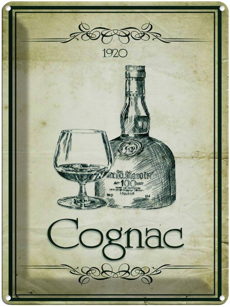 Blechschild 40x30 cm Alkohol 1920 Cognac Retro