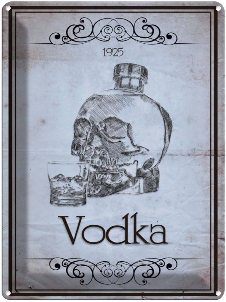 Blechschild 40x30 cm Alkohol 1925 Vodka Totenkopf