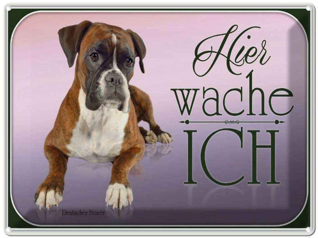 [LA-1791168] Blechschild 30x40 cm Hund Deutscher Boxer hier wache ich