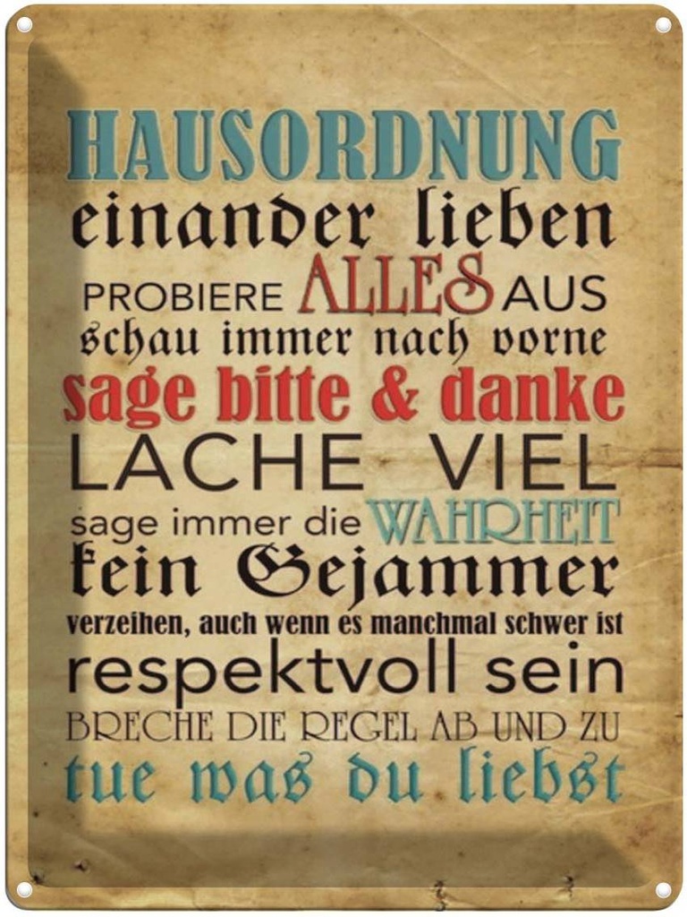 [LA-1791274] Blechschild 40x30 cm Hausordnung sage bitte danke Spruch Zitat