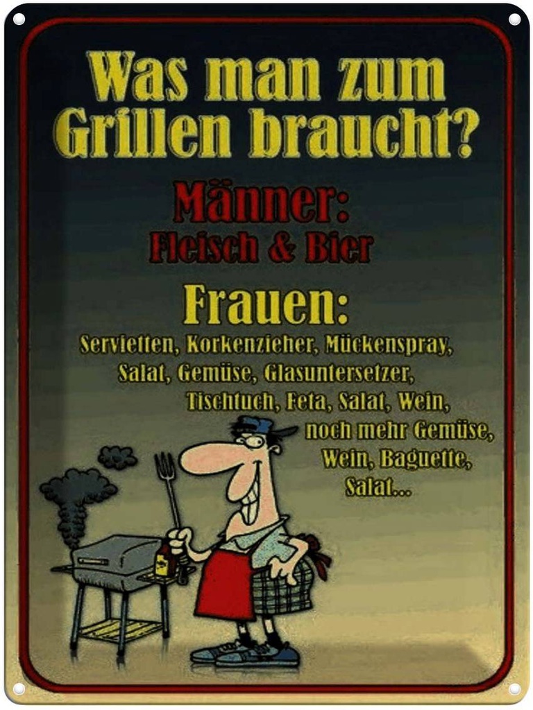 [LA-1791297] Blechschild 40x30 cm Grillen Männer Fleisch Bier Spruch Zitat