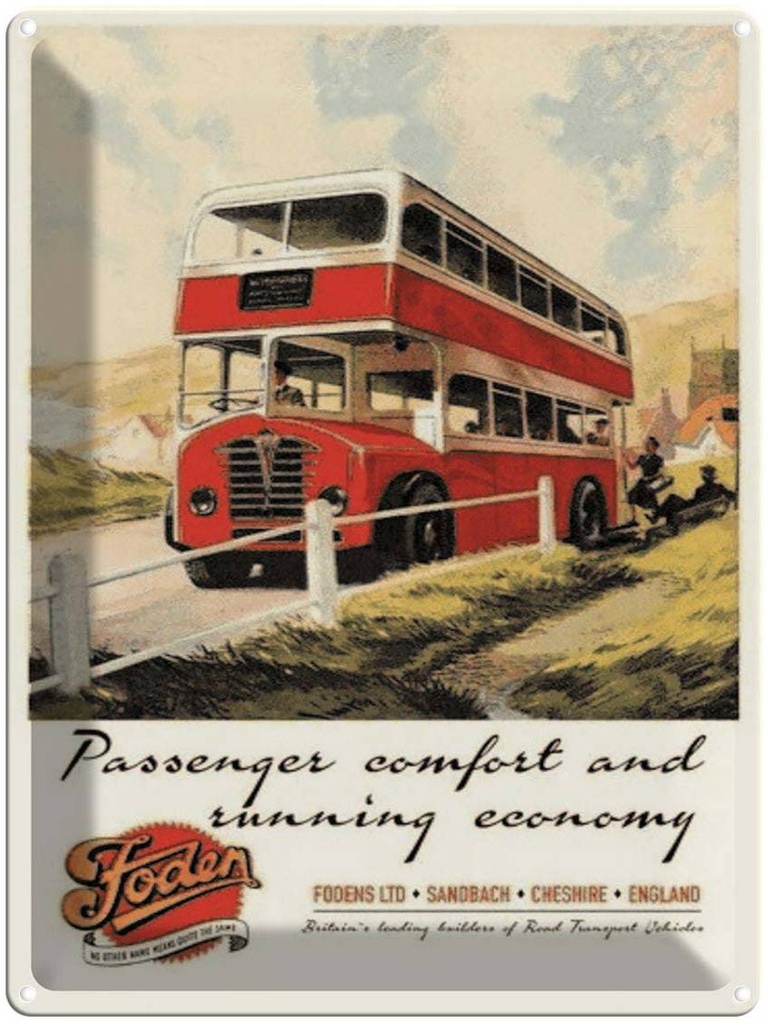 Blechschild 40x30 cm Foden Bus Tour comfort economy