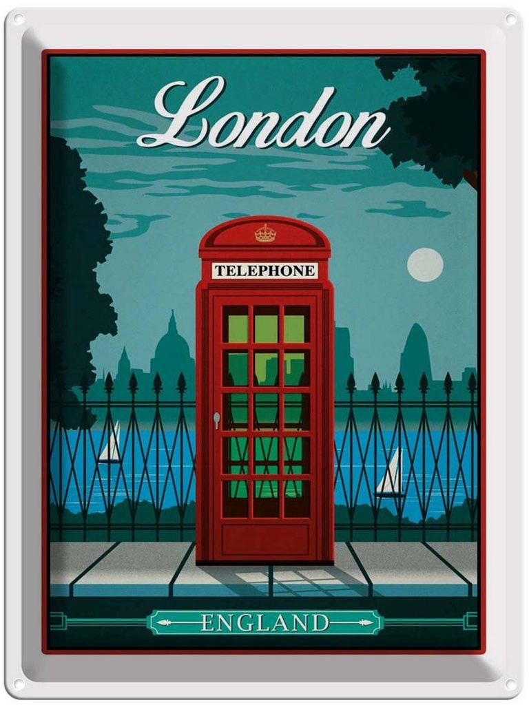 Blechschild 40x30 cm London red Telephone England Telefon
