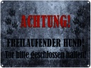 Blechschild 30x40 cm Achtung freilaufender Hund Warnschild Hinweisschild Sicherheit Vorsicht