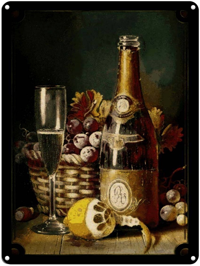 [LA-1791337] Blechschild 40x30 cm Stillleben Sekt Obstkorb Zitrone