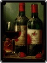 Blechschild 40x30 cm Stillleben Rotwein Erdbeeren Obst