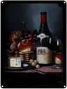 Blechschild 40x30 cm Stillleben Rotwein Käse Obst
