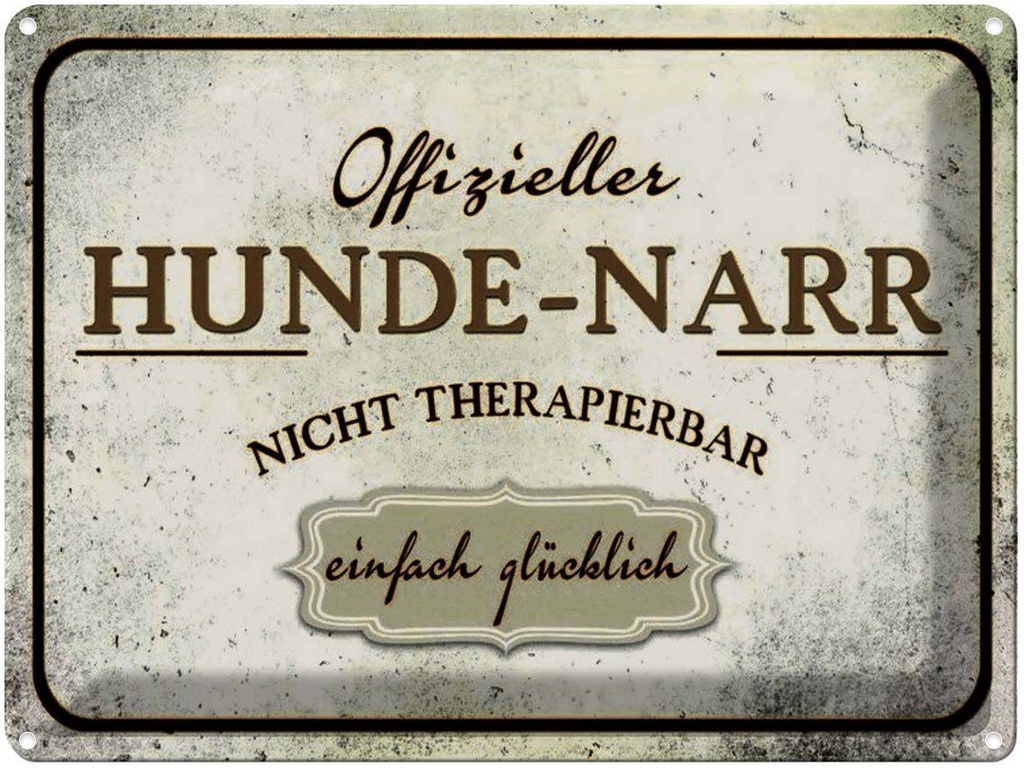 [LA-1791345] Blechschild 30x40 cm Hunde-Narr nicht therapierbar Hund