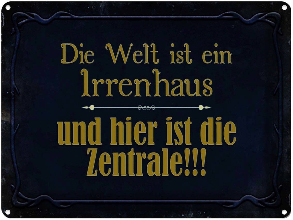 [LA-1791379] Blechschild 30x40 cm Welt ist ein Irrenhaus und Spruch Zitat
