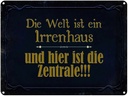 Blechschild 30x40 cm Welt ist ein Irrenhaus und Spruch Zitat