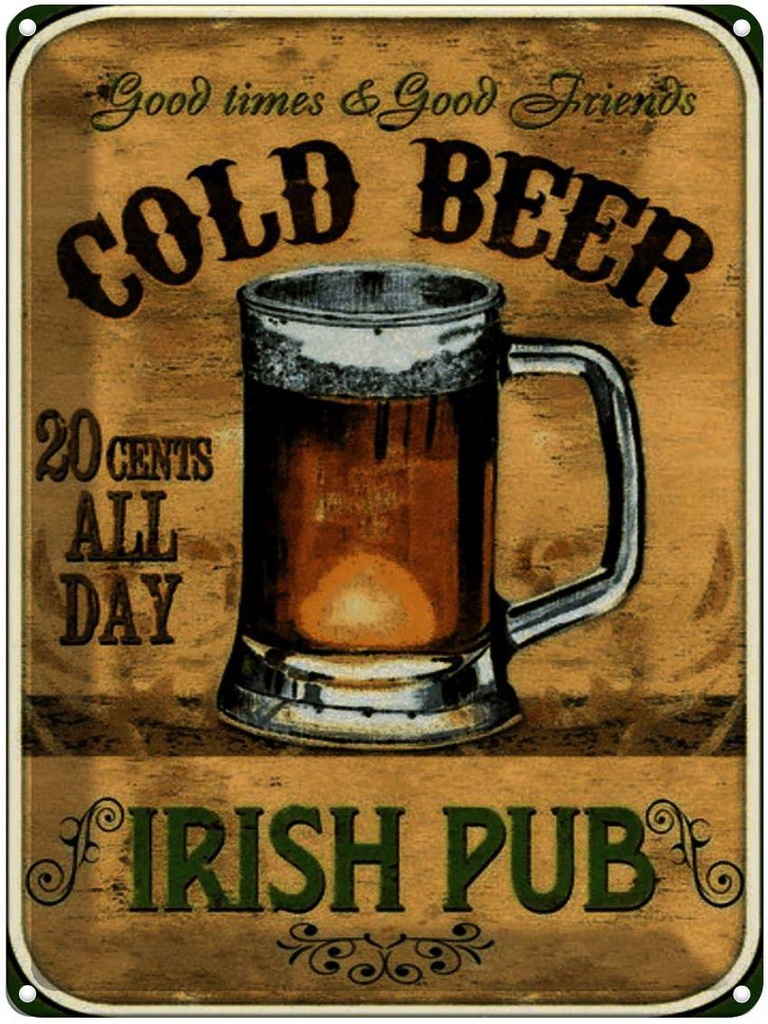 Blechschild 40x30 cm Bier Irish Pub gold beer good times