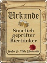 Blechschild 40x30 cm Bier Urkunde geprüfter Biertrinker Spruch Zitat