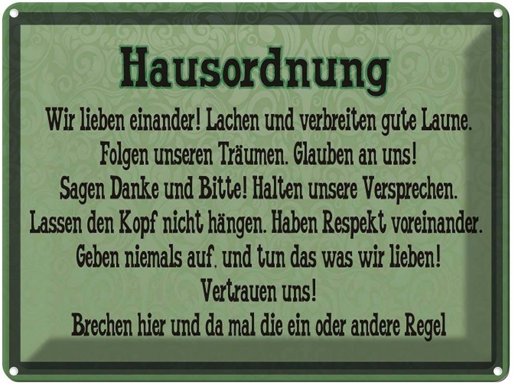 [LA-1791427] Blechschild 30x40 cm Hausordnung wir lieben einander Liebe