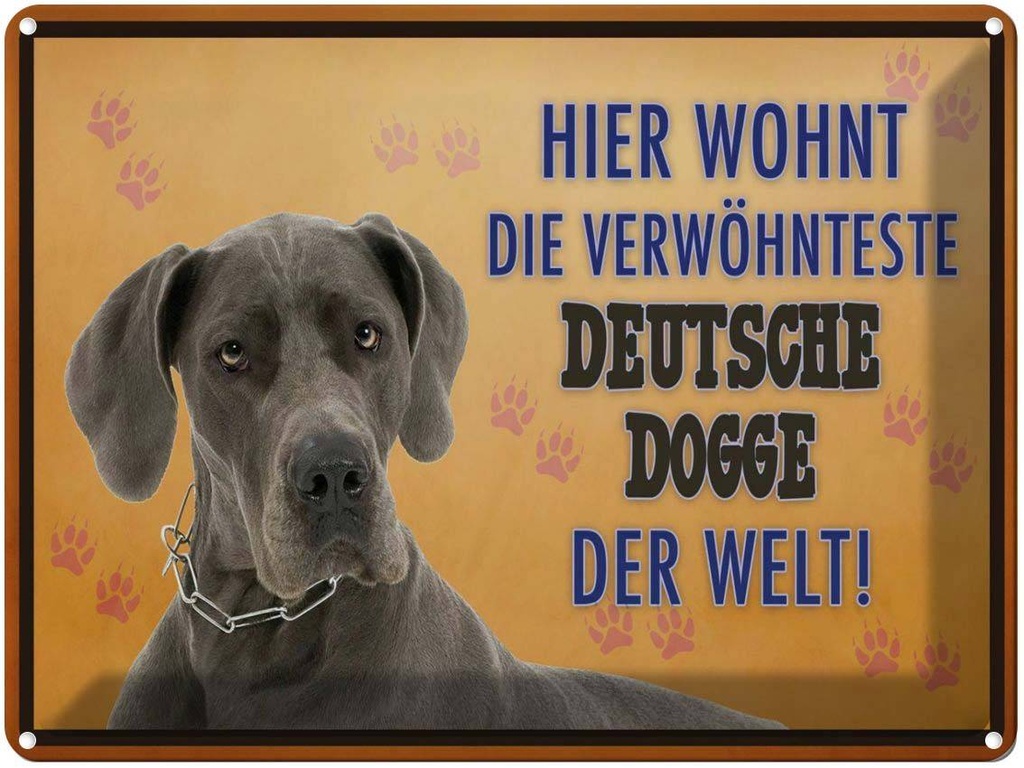 [LA-1791428] Blechschild 30x40 cm Hund hier wohnt Deutsche Dogge