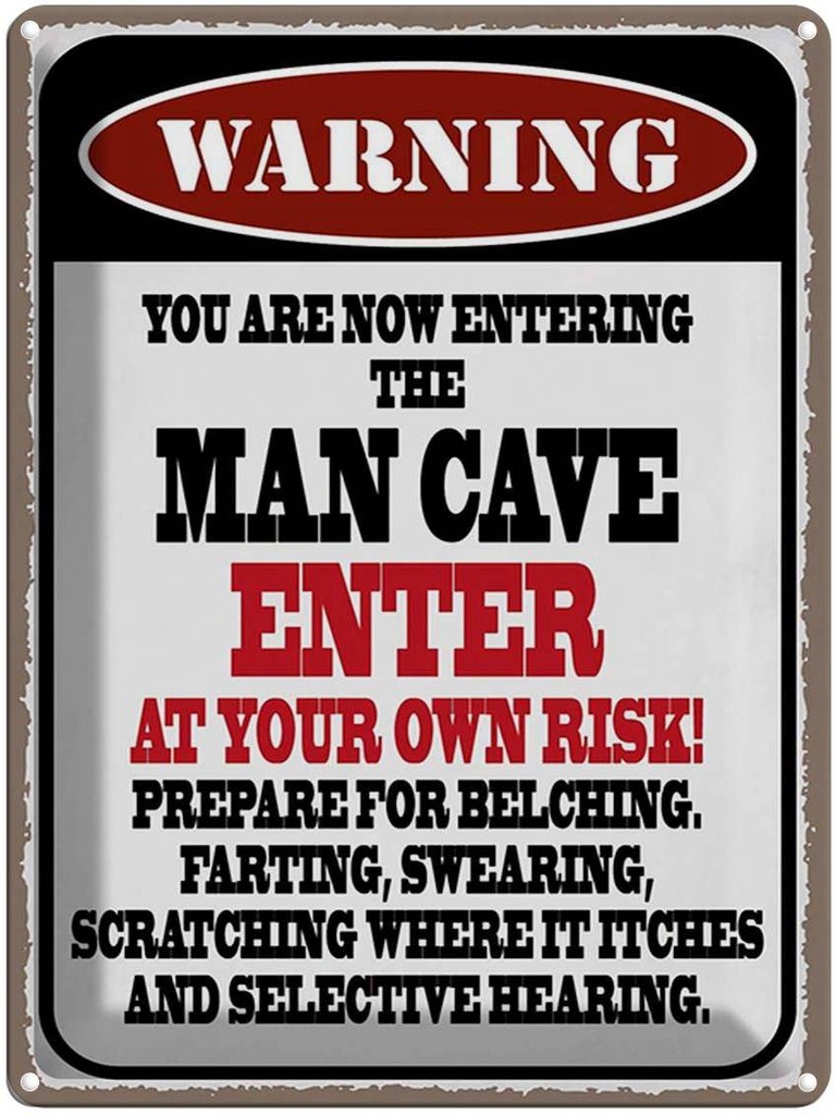 Blechschild 40x30 cm warning man cave enter at your risk