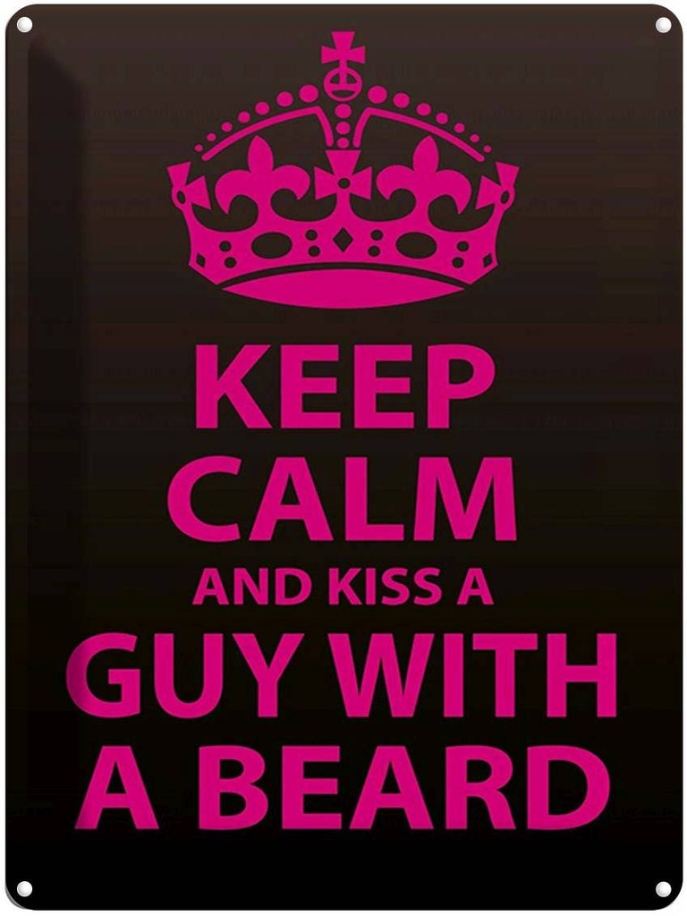 Blechschild 40x30 cm Keep Calm and kiss guy with a beard