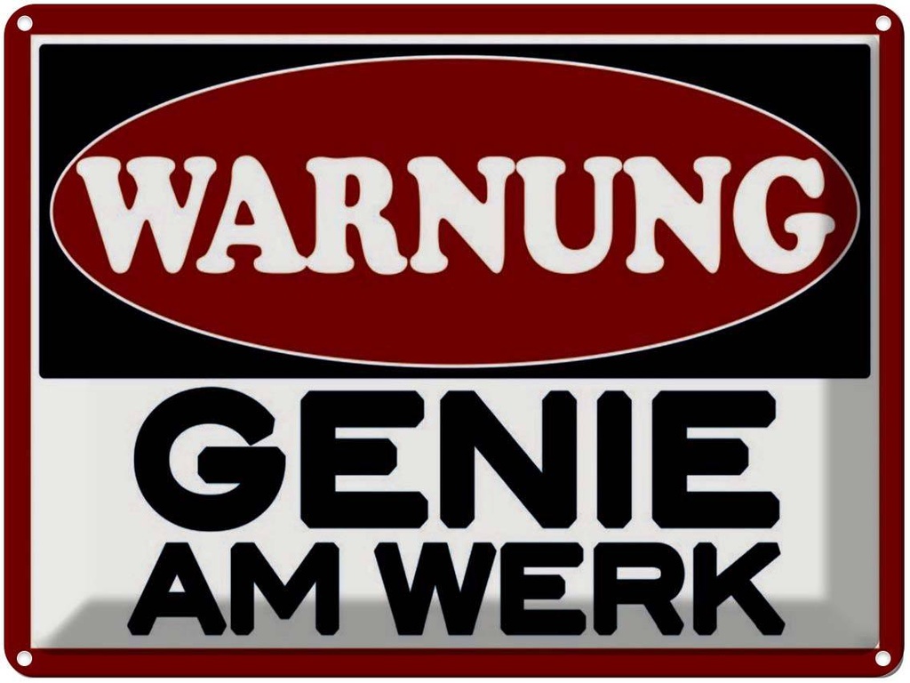 [LA-1791469] Blechschild 30x40 cm Warnung Genie am Werk Spruch Zitat