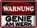 Blechschild 30x40 cm Warnung Genie am Werk Spruch Zitat