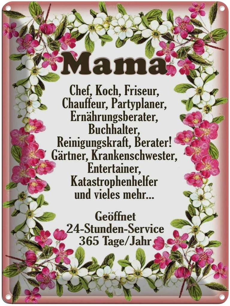 [LA-1791487] Blechschild 40x30 cm Mama Chef Koch Friseur Blumen Spruch Zitat