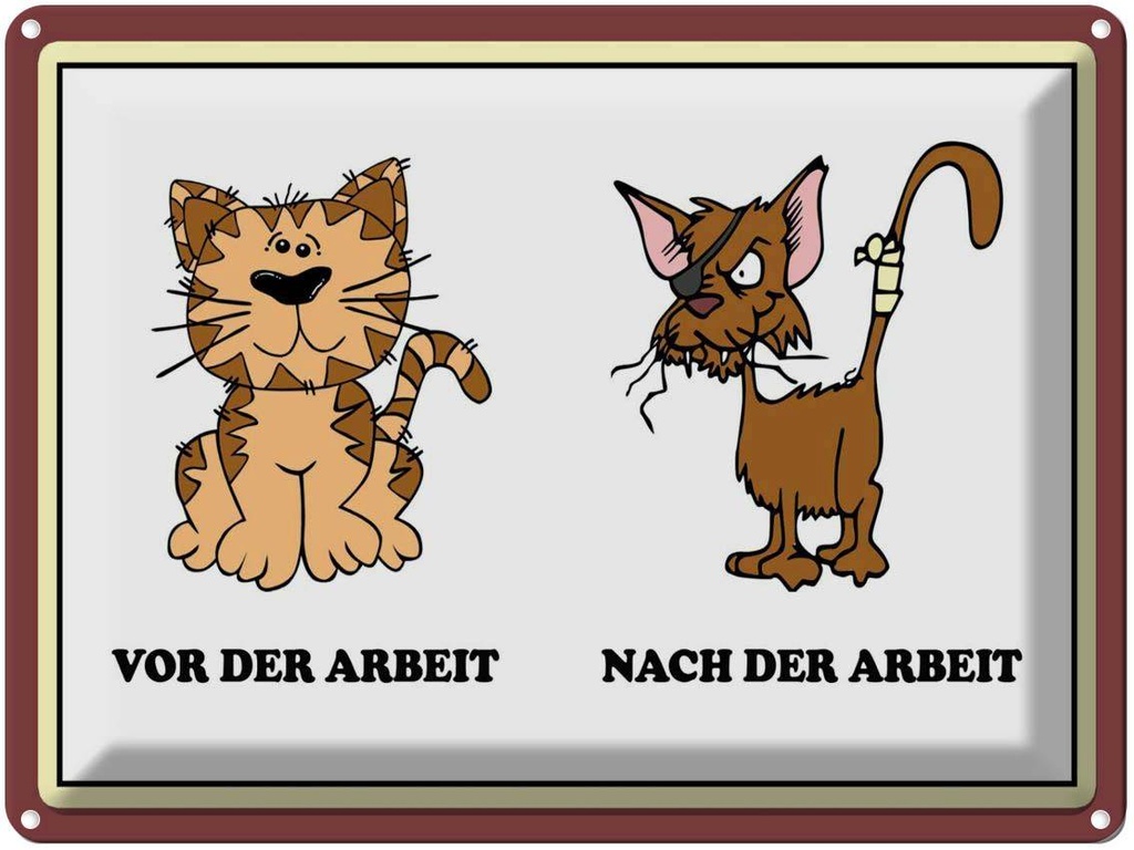 [LA-1791503] Blechschild 30x40 cm Katze vor Spaß Arbeit nach der lustig Witz Humor