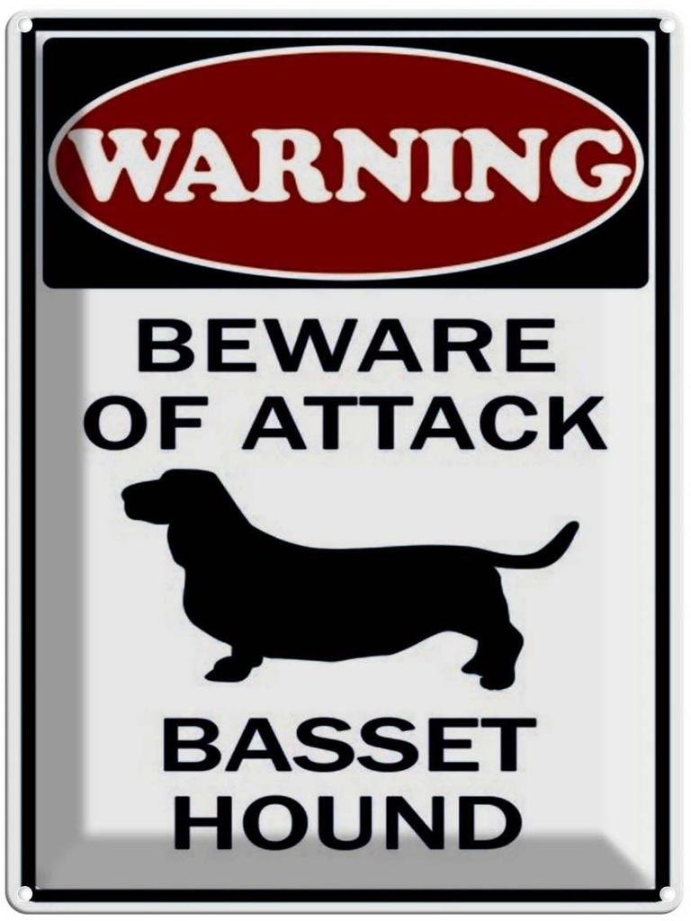 Blechschild 40x30 cm beware of attack Basset Hound