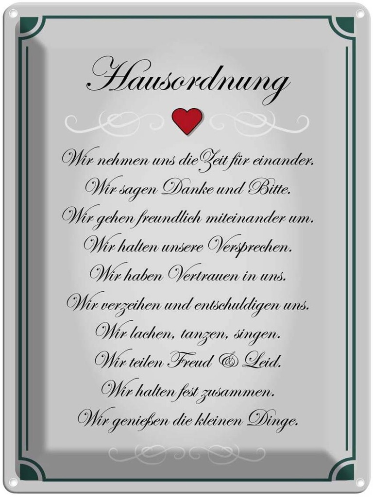 [LA-1791545] Blechschild 40x30 cm Hausordnung wir Zeit füreinander Spruch Zitat