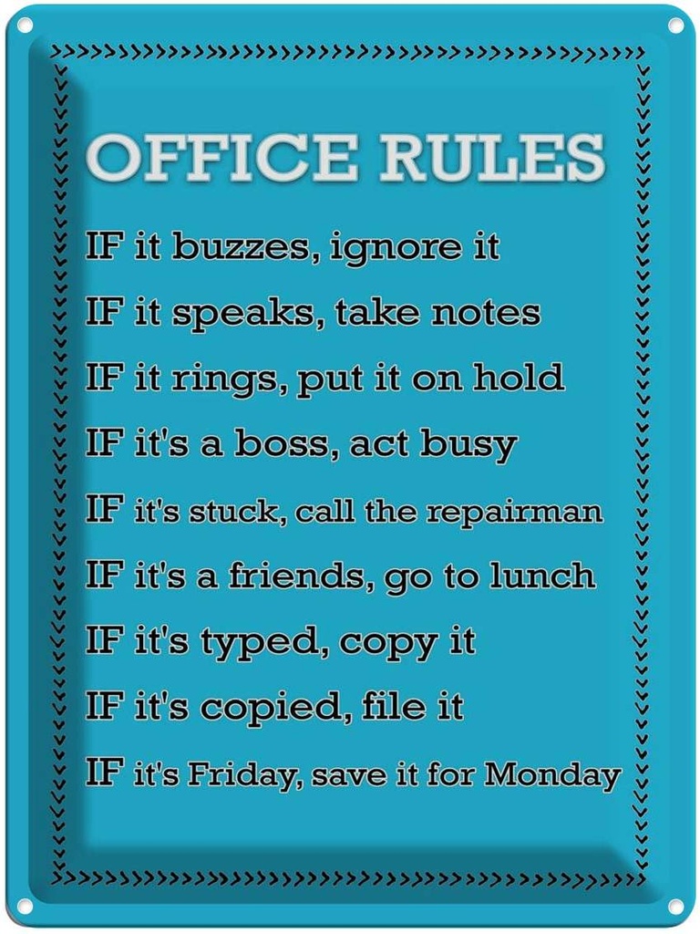 Blechschild 40x30 cm Office Rules Office Regeln
