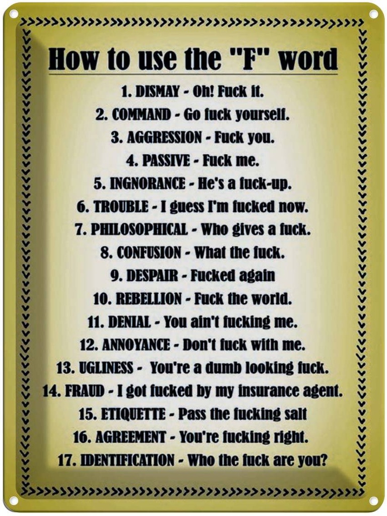 Blechschild 40x30 cm How to use the ""F"" word