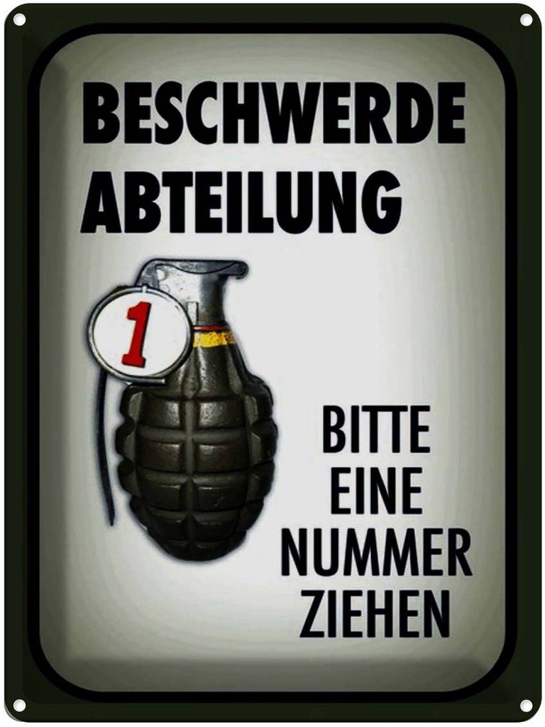 [LA-1791565] Blechschild 40x30 cm Beschwerde Abteilung bitte Nr Spruch Zitat