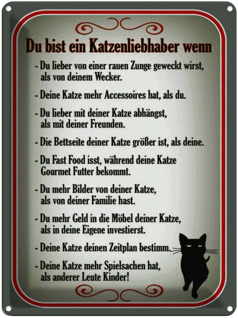 [LA-1791573] Blechschild 40x30 cm du bist Katzenliebhaber wenn Katze