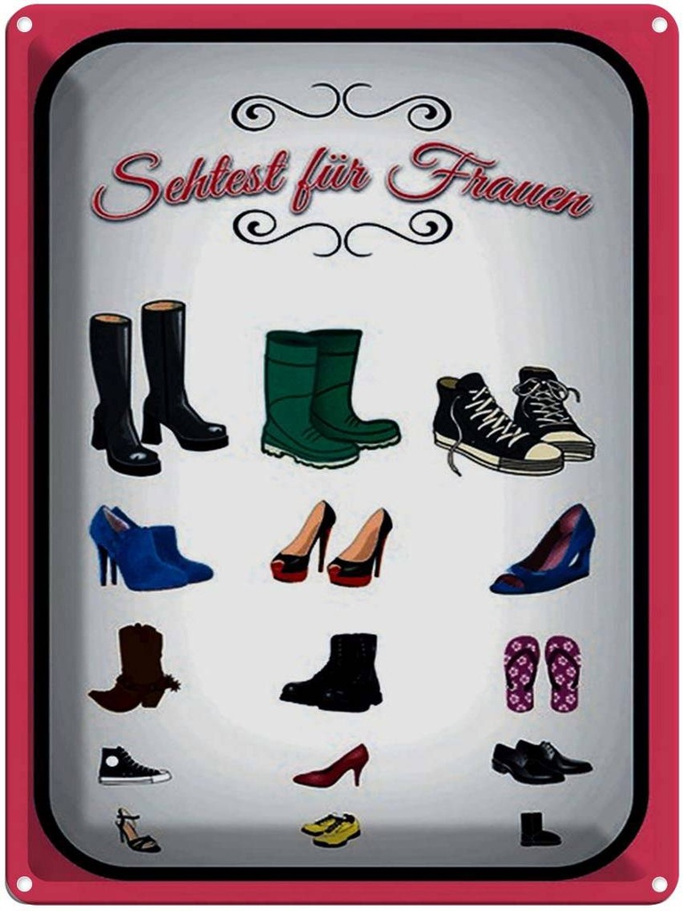 [LA-1791582] Blechschild 40x30 cm Schuhe Arten Sehtest für Frauen Spruch Zitat