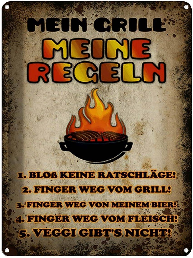[LA-1791584] Blechschild 40x30 cm Mein Grill meine Regeln Fleisch Spruch Zitat