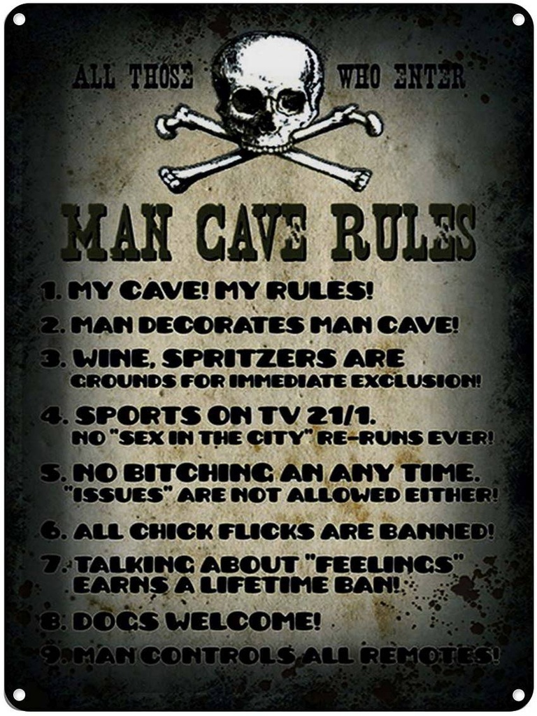 Blechschild 40x30 cm Man cave rules wine spritzers