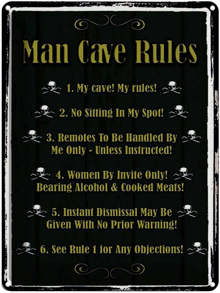Blechschild 40x30 cm Man cave Rules no sitting Spot