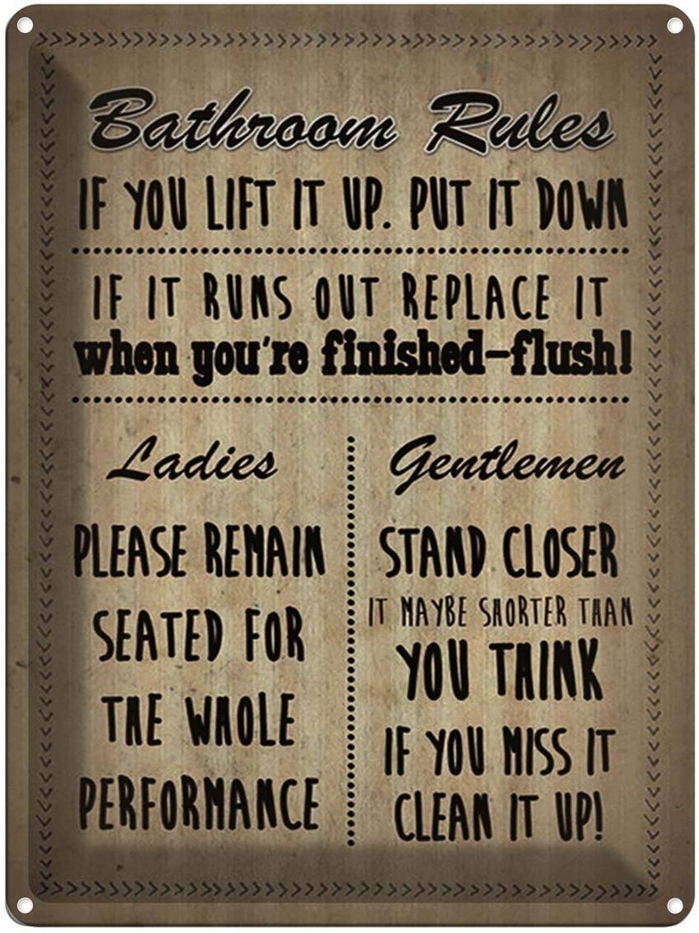 Blechschild 40x30 cm Bathroom Rules Ladies Gentlemen