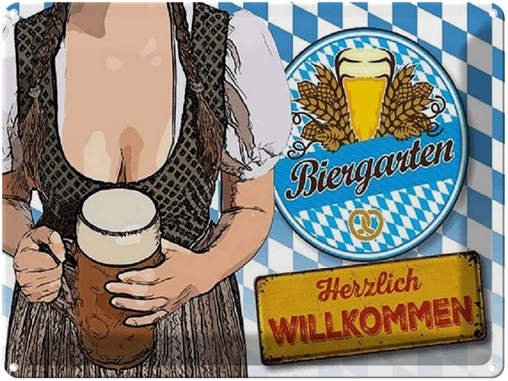 [LA-1791601] Blechschild 30x40 cm Biergarten Willkommen Bayern Bar Club Alkohol