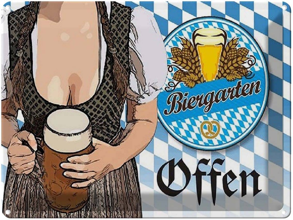 [LA-1791602] Blechschild 30x40 cm Biergarten offen Bier Bayern Bar Club Alkohol