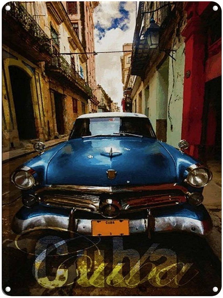 Blechschild 40x30 cm Cuba blaues Auto