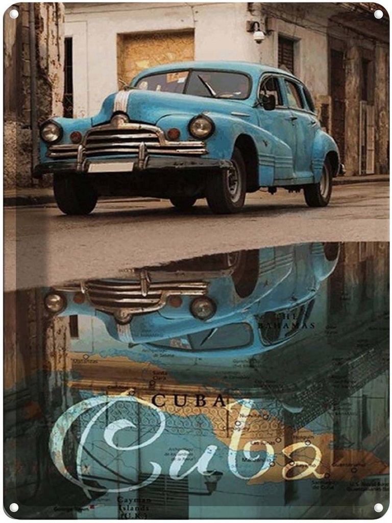 Blechschild 40x30 cm Cuba Auto blau Oldtimer