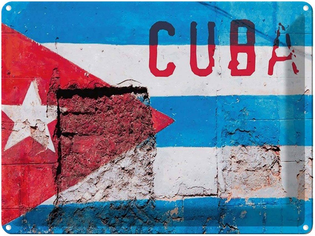 [LA-1791612] Blechschild 30x40 cm Flagge Cuba Fahne auf eine Mauer Wappen