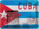 Blechschild 30x40 cm Flagge Cuba Fahne auf eine Mauer Wappen