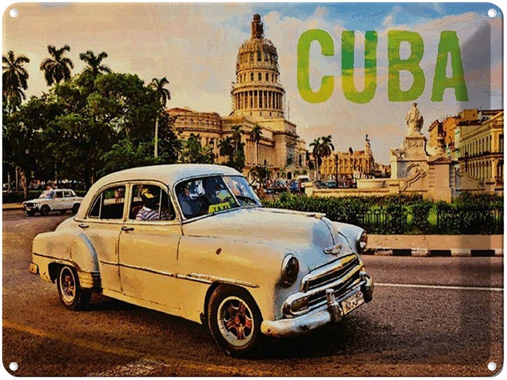 Blechschild 30x40 cm Cuba Auto weißer Oldtimer