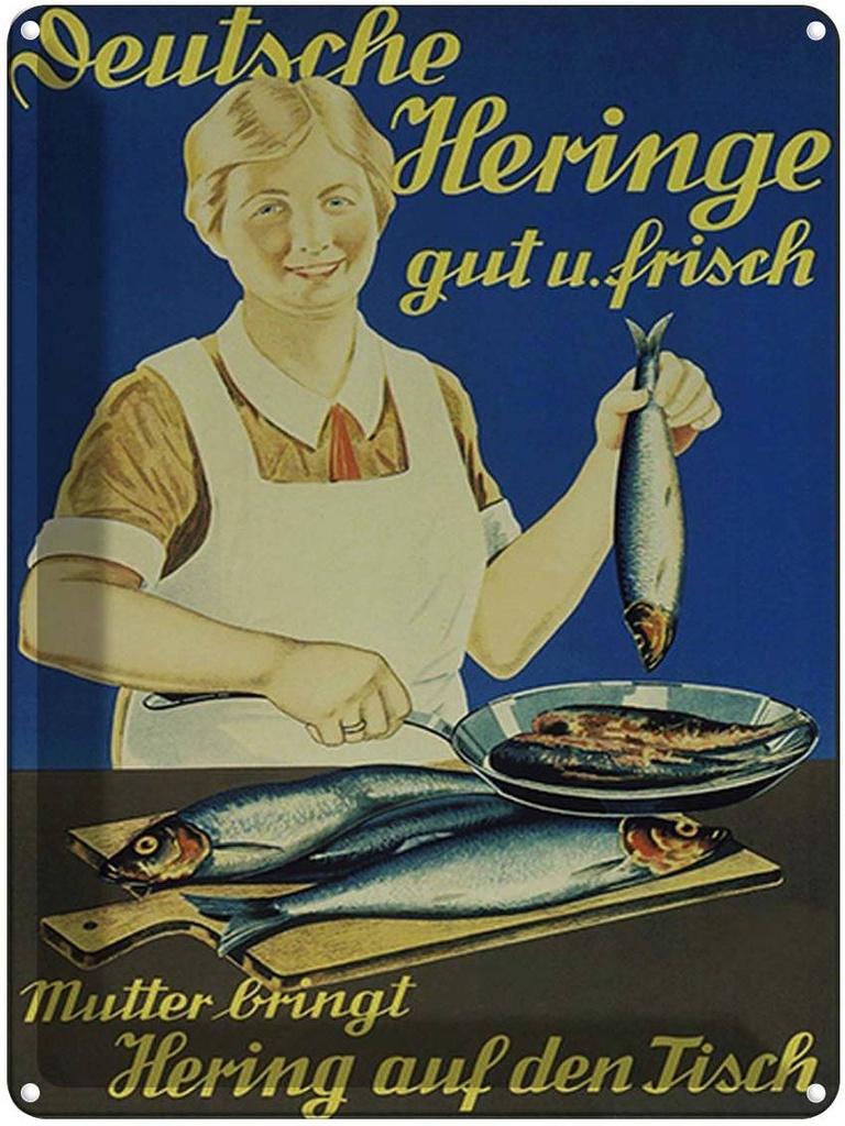 [LA-1791638] Blechschild 40x30 cm Fisch Deutsche Heringe gut frisch Hofladen Marktstand Laden Werbeschild