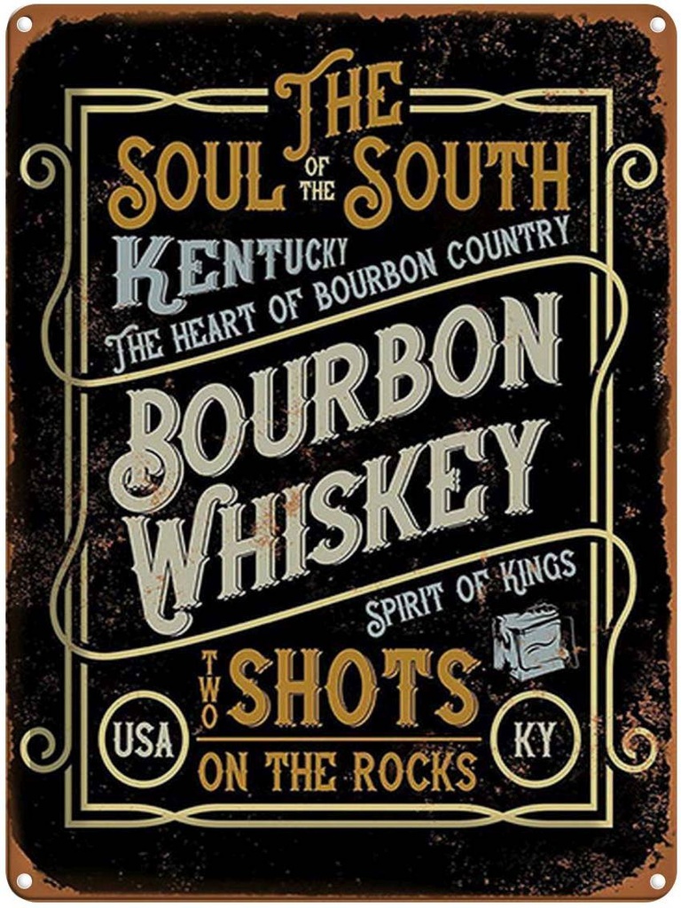 Blechschild 40x30 cm Bourbon Whiskey shots on rocks